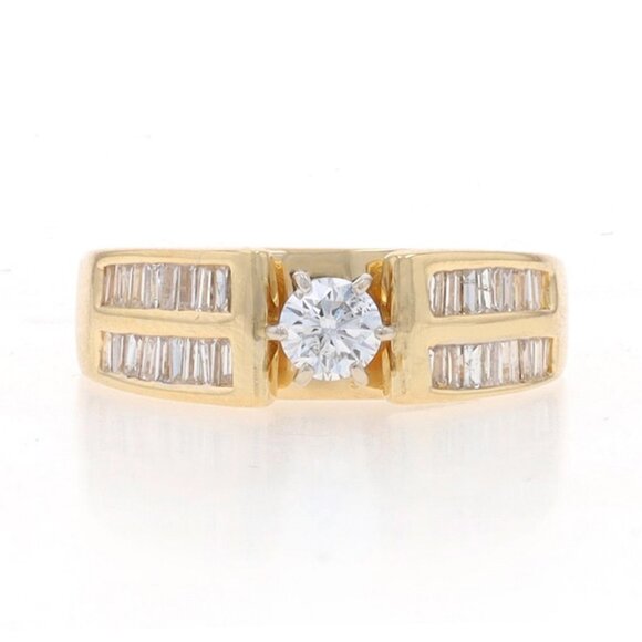 Yellow Gold Diamond Engagement Ring - 14k Round Brilliant 1.00ctw Cathedral